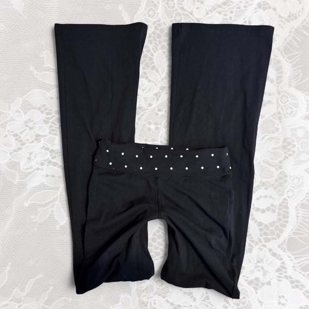 Girlhood Society Polka Dot Foldover Flare Yoga Pants Black XS